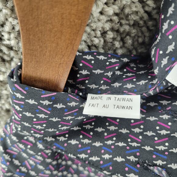 Vintage Purple Blue Dinosaur Print Long Sleeve Novelty Button Up Shirt Size 38 - Picture 4 of 7